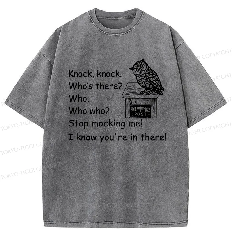 Tokyo-Tiger Knock Knock Funny Owl Washed T-Shirt