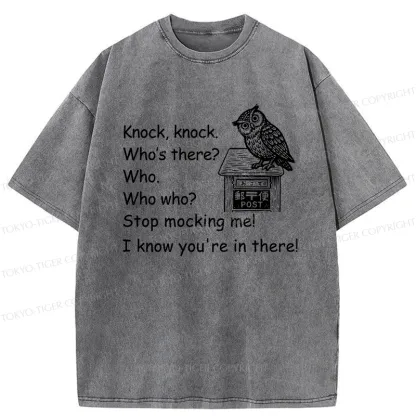 Tokyo-Tiger Knock Knock Funny Owl Washed T-Shirt