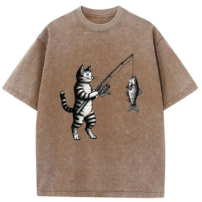 Tokyo-Tiger Cat Fishing Washed T-Shirt