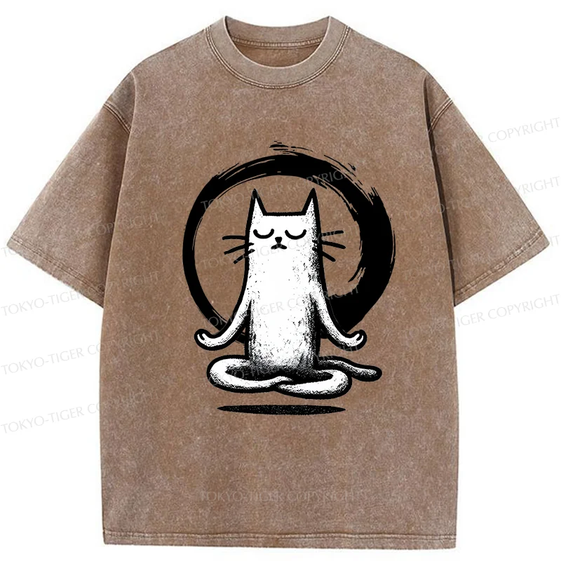 Tokyo-Tiger Zen Japan Cat Washed T-Shirt