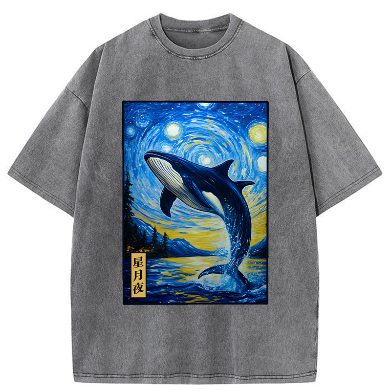 Tokyo-Tiger Whale Under The Starry Night Washed T-Shirt