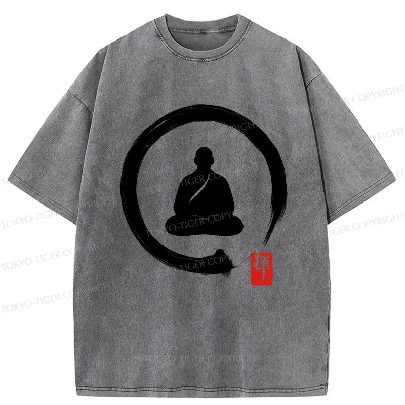 Tokyo-Tiger Retro Buddha Enso Washed T-Shirt