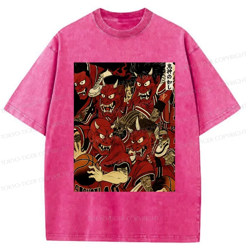 Tokyo-Tiger Demons Playing Basketball Washed T-Shirt