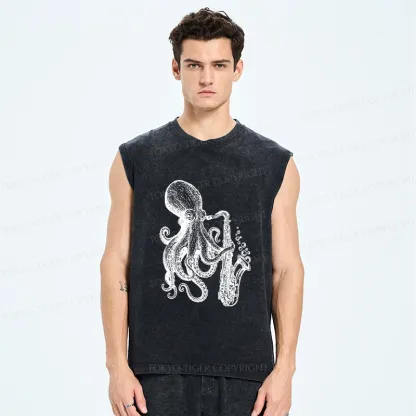 Tokyo-Tiger Octopus Playing Saxophone Washed Tank