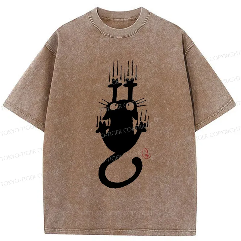 Tokyo-Tiger Climbing Black Cat Washed T-Shirt