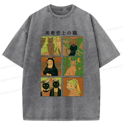 Tokyo-Tiger Cats In Art History Funny Washed T-Shirt
