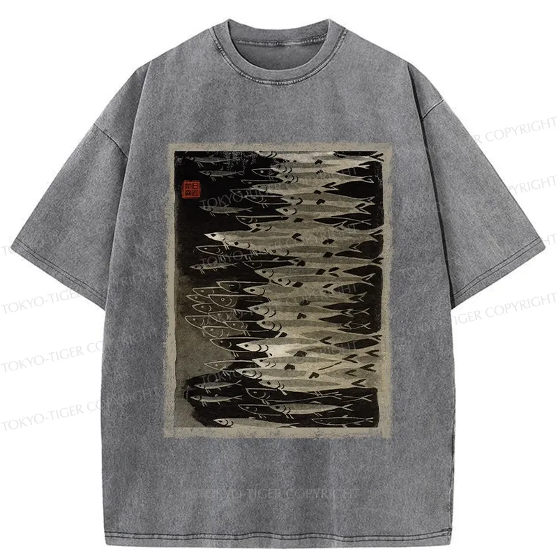 Tokyo-Tiger Retro School Of Fish Washed T-Shirt