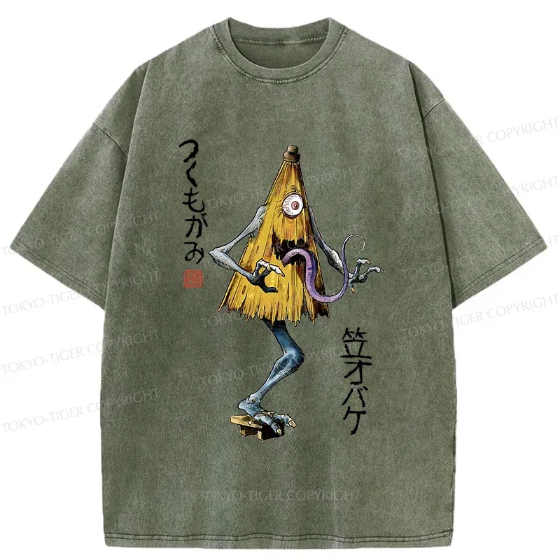 Tokyo-Tiger Japanese Umbrella Yokai Washed T-Shirt