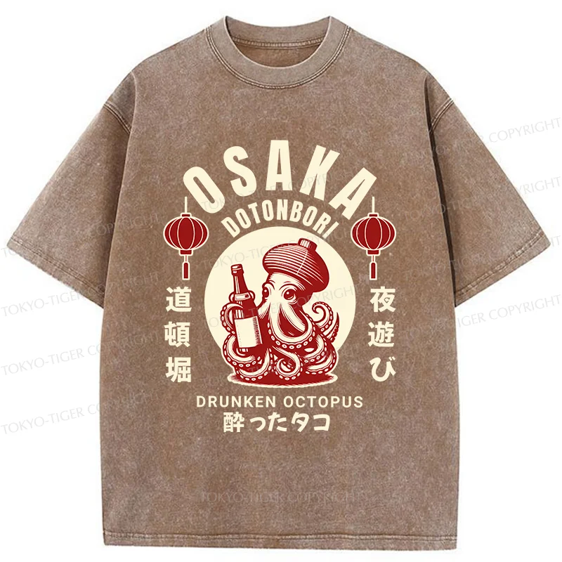 Tokyo-Tiger Retro Osaka Octopus Washed T-Shirt