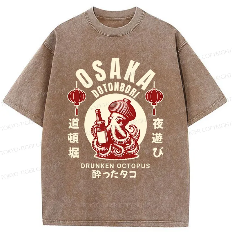Tokyo-Tiger Retro Osaka Octopus Washed T-Shirt