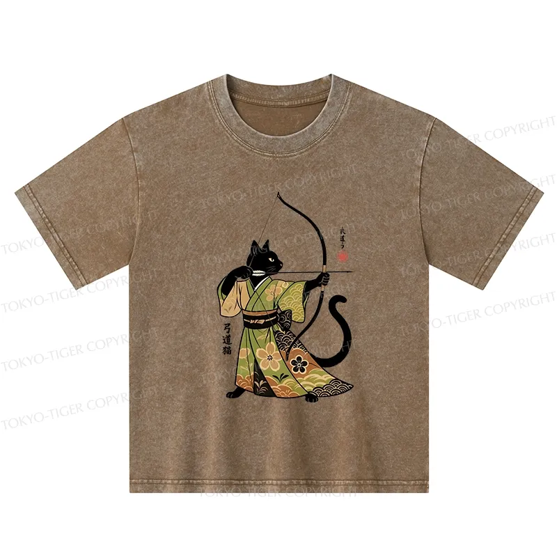 Tokyo-Tiger Japan Cat Archery Kids Washed T-Shirt