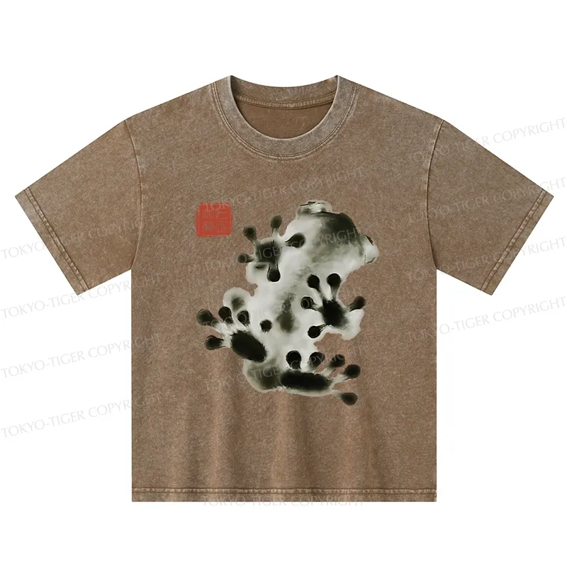Tokyo-Tiger Ink Painting Frog Kids Washed T-Shirt