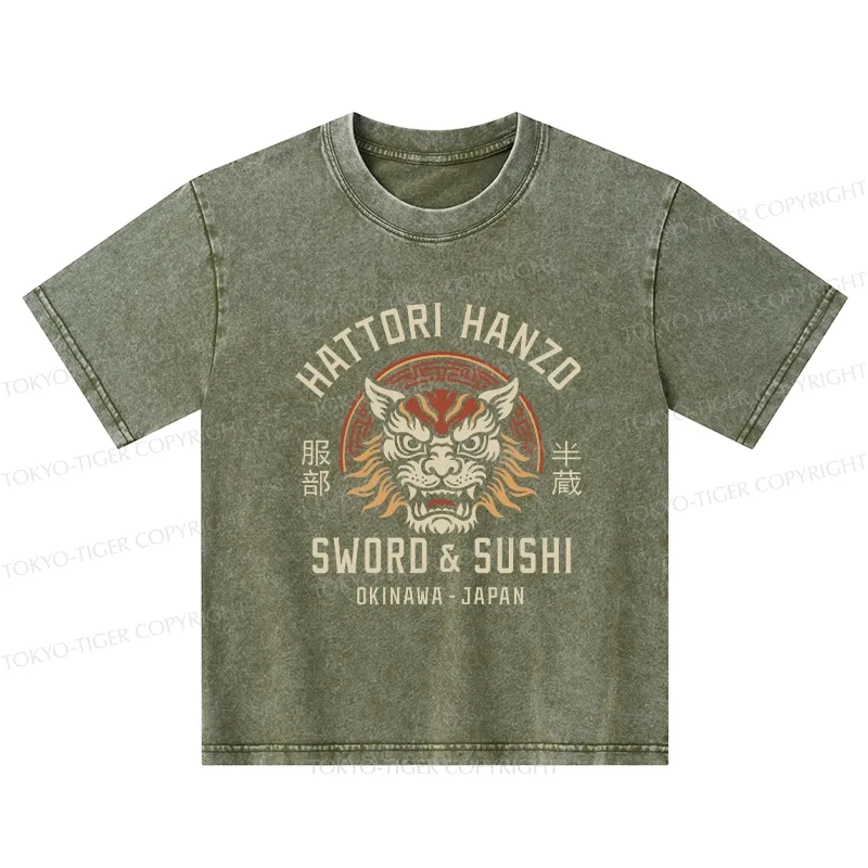 Tokyo-Tiger Hattori Lion Japanese Samurai Kids Washed T-Shirt