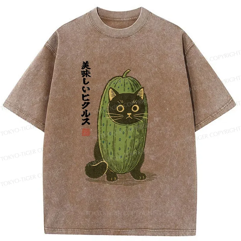 Tokyo-Tiger Cucumber Black Cat Washed T-Shirt