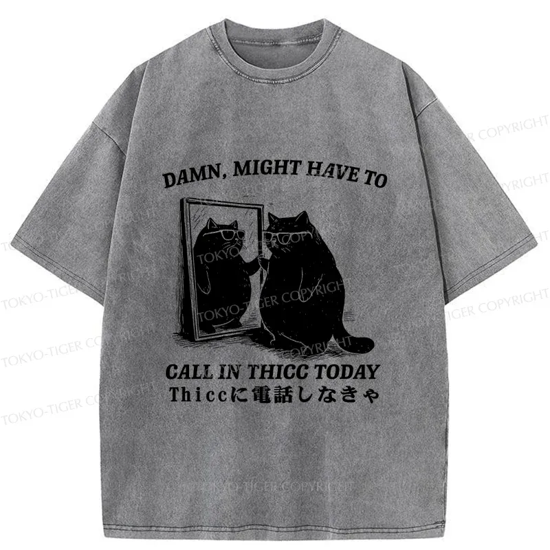 Tokyo-Tiger Cat Admiring Himself Washed T-Shirt