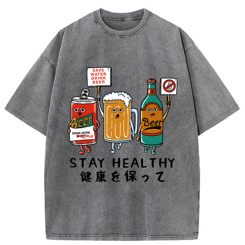 Tokyo-Tiger Stay Healthy Washed T-Shirt