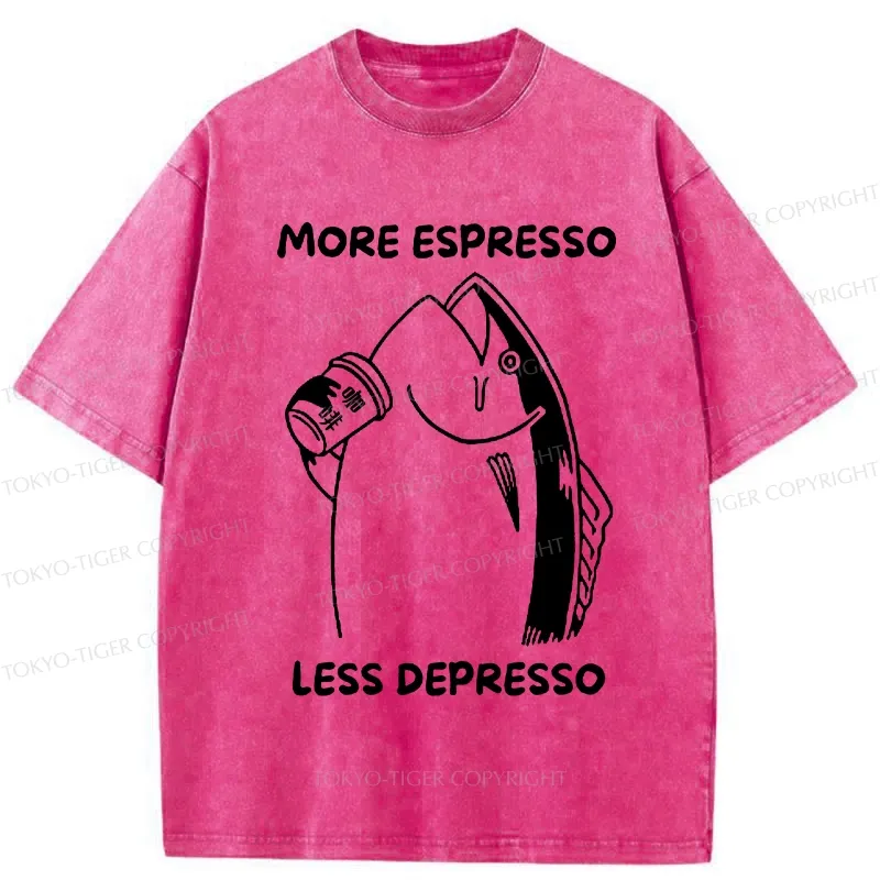 Tokyo-Tiger More Espresso Less Depresso Fish Washed T-Shirt