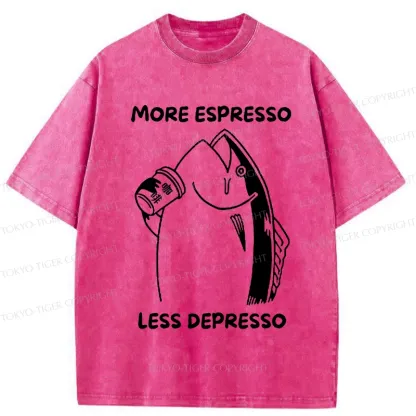 Tokyo-Tiger More Espresso Less Depresso Fish Washed T-Shirt