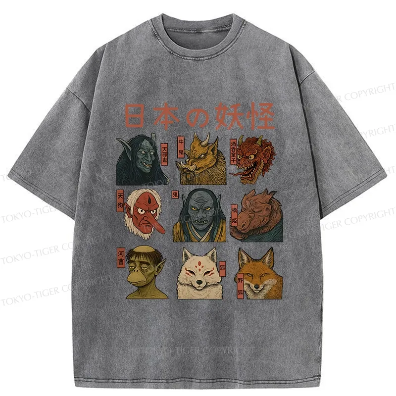 Tokyo-Tiger Japanese Traditional Yokais Washed T-Shirt