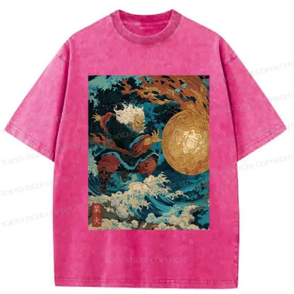 Tokyo-Tiger Samurai Controls Fireball Washed T-Shirt