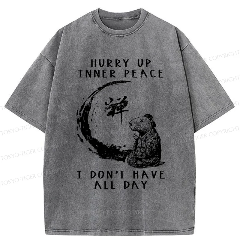Tokyo-Tiger Hurry Up Inner Peace Zen Washed T-Shirt