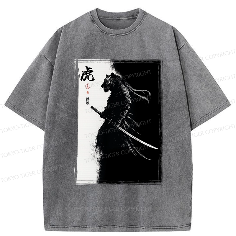 Tokyo-Tiger Retro Tiger Samurai Washed T-Shirt