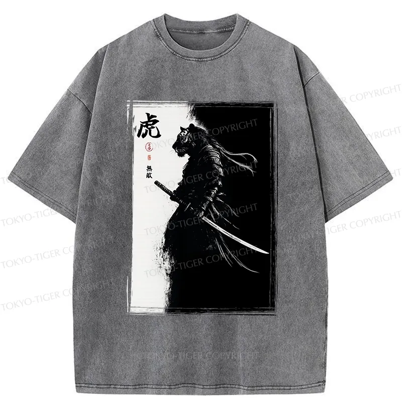 Tokyo-Tiger Retro Tiger Samurai Washed T-Shirt