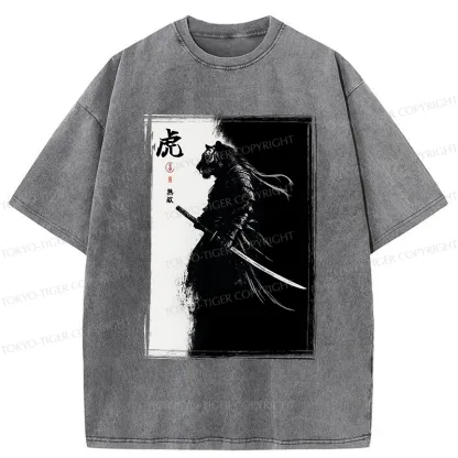 Tokyo-Tiger Retro Tiger Samurai Washed T-Shirt