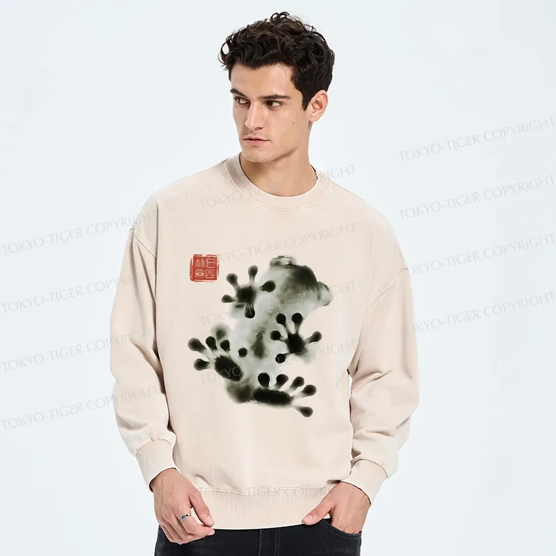 Tokyo-Tiger Ink Painting Frog Washed Sweatshirt