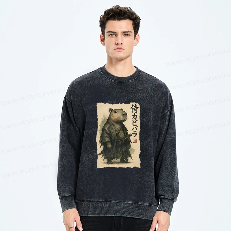 Tokyo-Tiger Capybara Samurai Washed Sweatshirt