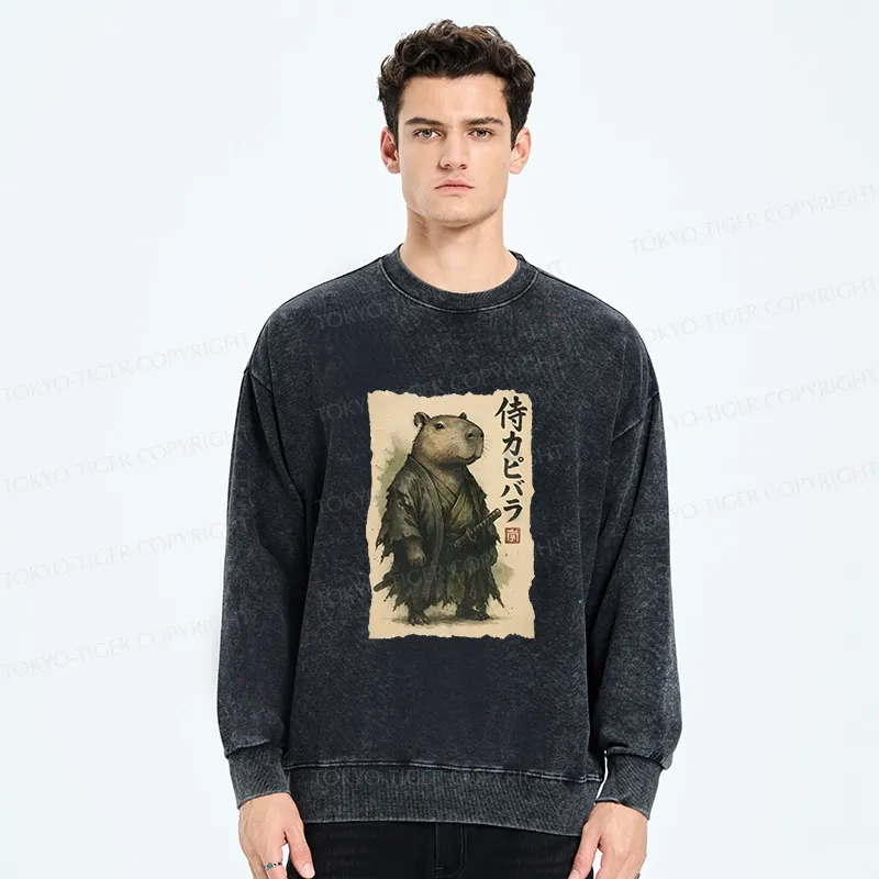 Tokyo-Tiger Capybara Samurai Washed Sweatshirt