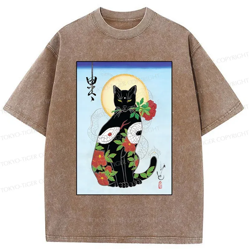Tokyo-Tiger Japanese Cat God Washed T-Shirt