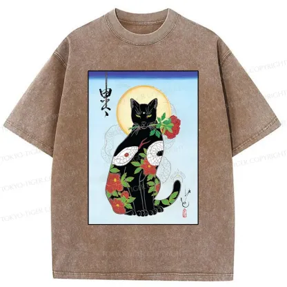 Tokyo-Tiger Japanese Cat God Washed T-Shirt