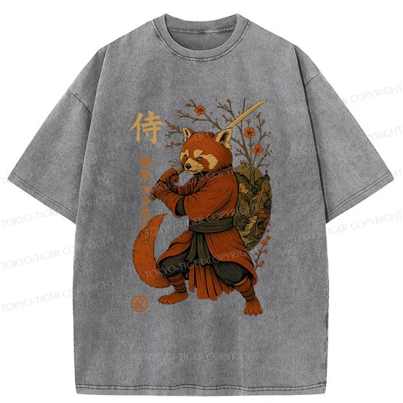 Tokyo-Tiger Red Panda Samurai Washed T-Shirt