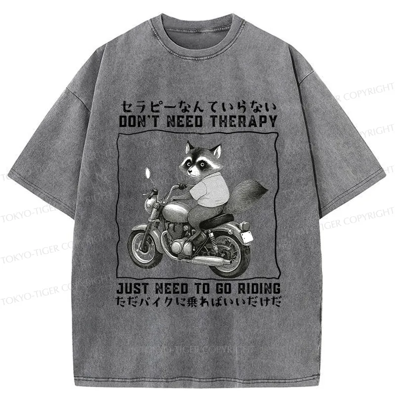 Tokyo-Tiger Funny Raccoon Riding A Motorcycle Washed T-Shirt