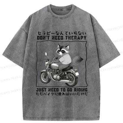 Tokyo-Tiger Funny Raccoon Riding A Motorcycle Washed T-Shirt