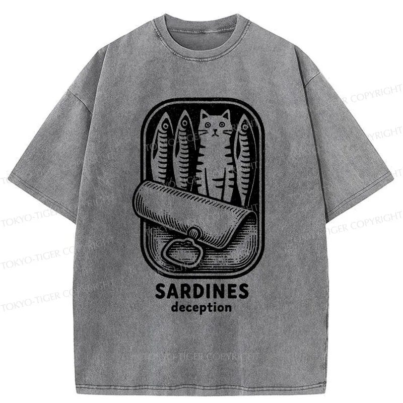 Tokyo-Tiger Funny Can Of Sardines Washed T-Shirt