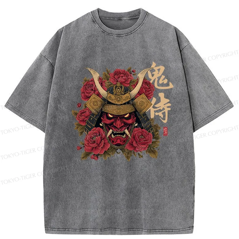 Tokyo-Tiger Rose Ghost Samurai Washed T-Shirt