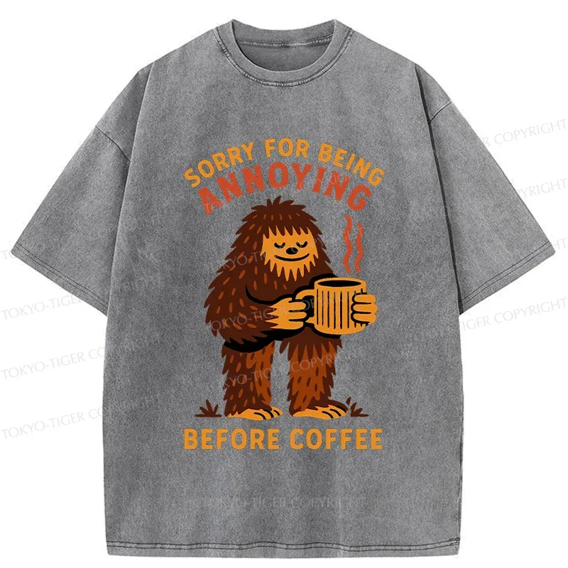 Tokyo-Tiger Bigfoot Drinking Coffee Washed T-Shirt