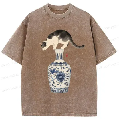 Tokyo-Tiger Japan Naughty Cat Washed T-Shirt