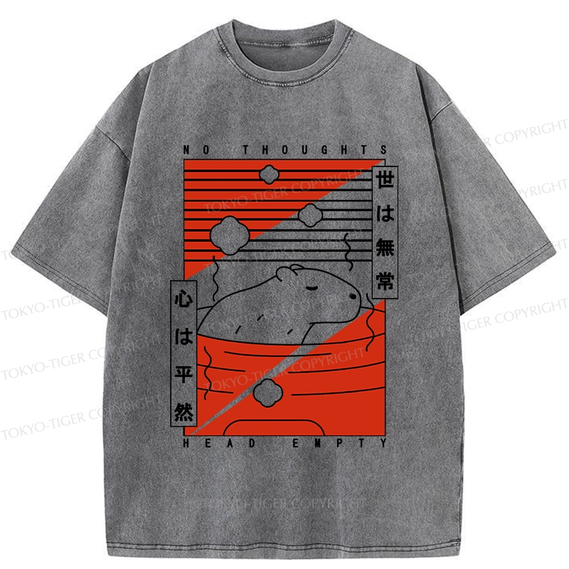 Tokyo-Tiger Capybara No Thoughts Head Empty Washed T-Shirt