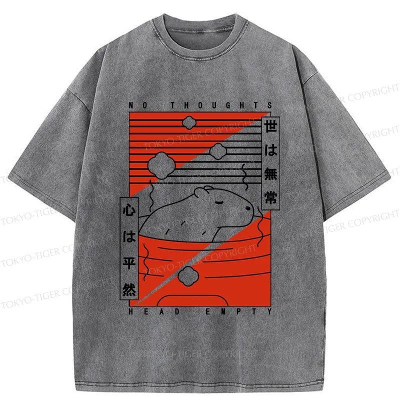Tokyo-Tiger Capybara No Thoughts Head Empty Washed T-Shirt