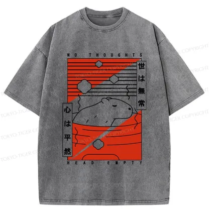 Tokyo-Tiger Capybara No Thoughts Head Empty Washed T-Shirt
