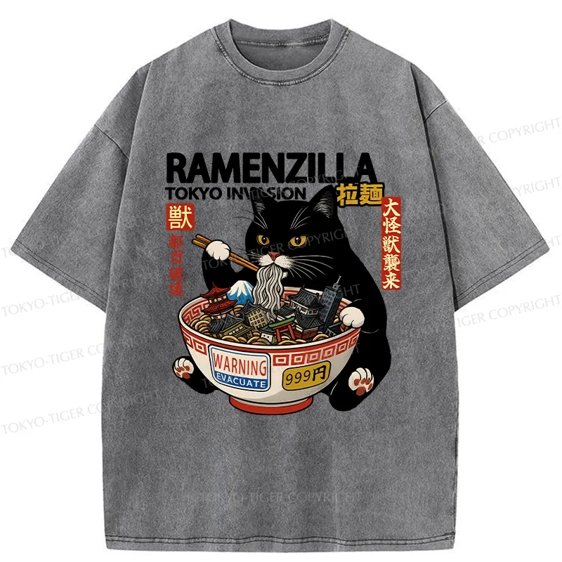 Tokyo-Tiger Funny Ramenzilla Washed T-Shirt