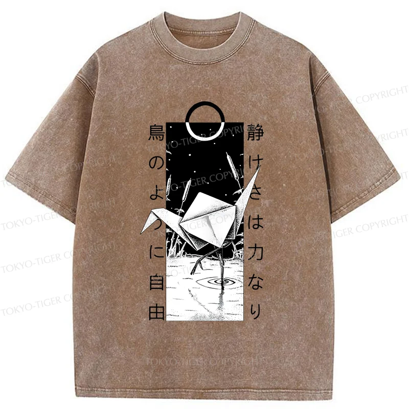 Tokyo-Tiger Funny Paper Crane Washed T-Shirt