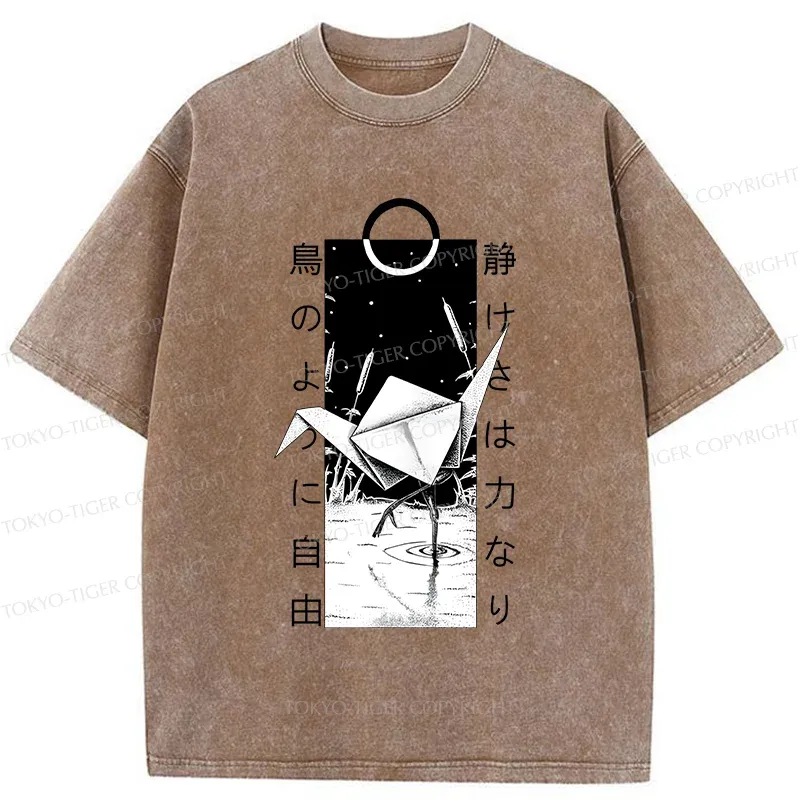 Tokyo-Tiger Funny Paper Crane Washed T-Shirt
