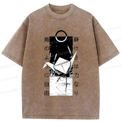 Tokyo-Tiger Funny Paper Crane Washed T-Shirt