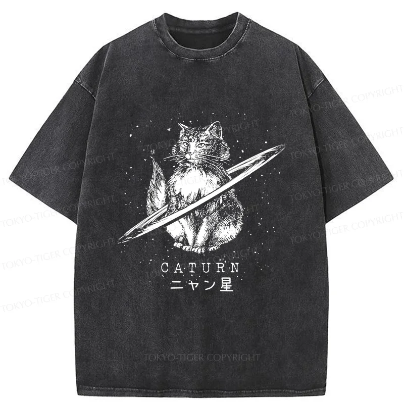 Tokyo-Tiger Funny Cat Star Washed T-Shirt