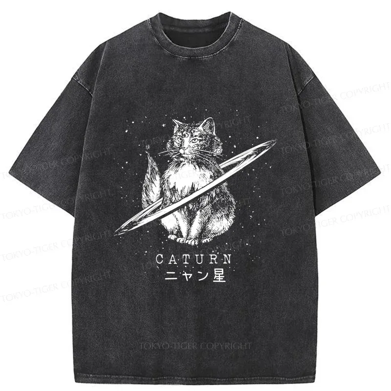 Tokyo-Tiger Funny Cat Star Washed T-Shirt