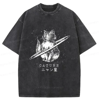 Tokyo-Tiger Funny Cat Star Washed T-Shirt